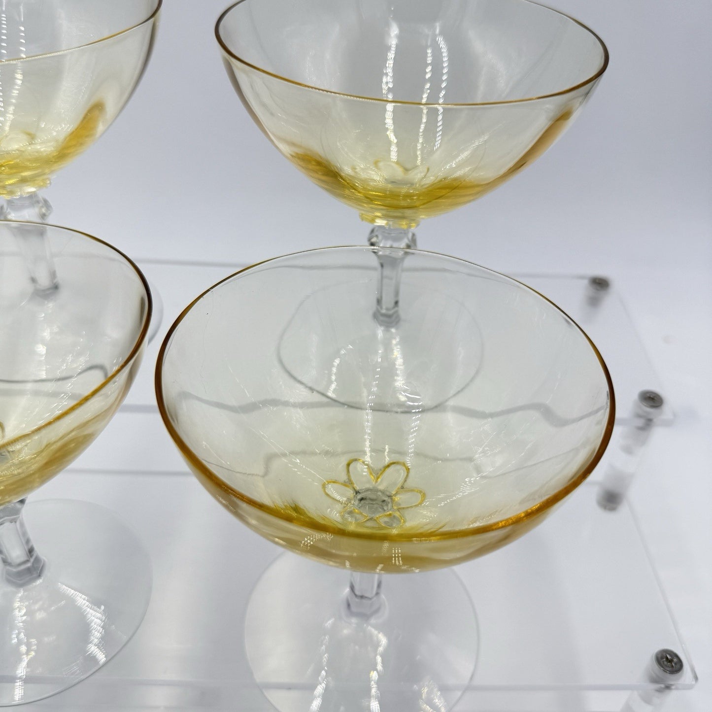Fostoria Topaz Low Stem Art Glass Sherbet Champagne Yellow Glasses 4” Set 4