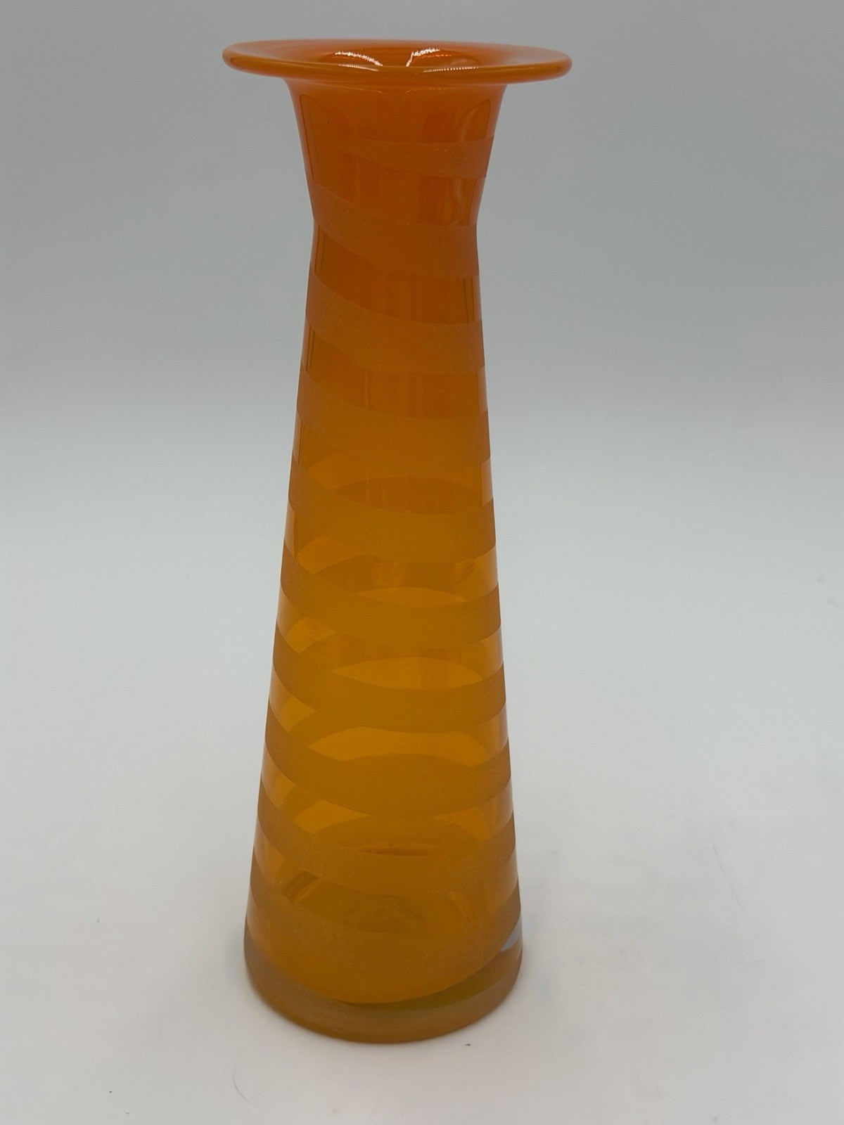 Vintage Blenko ? Art Glass Orange Tangerine Swirl Stripped Vase W/Lid Rare 10”H