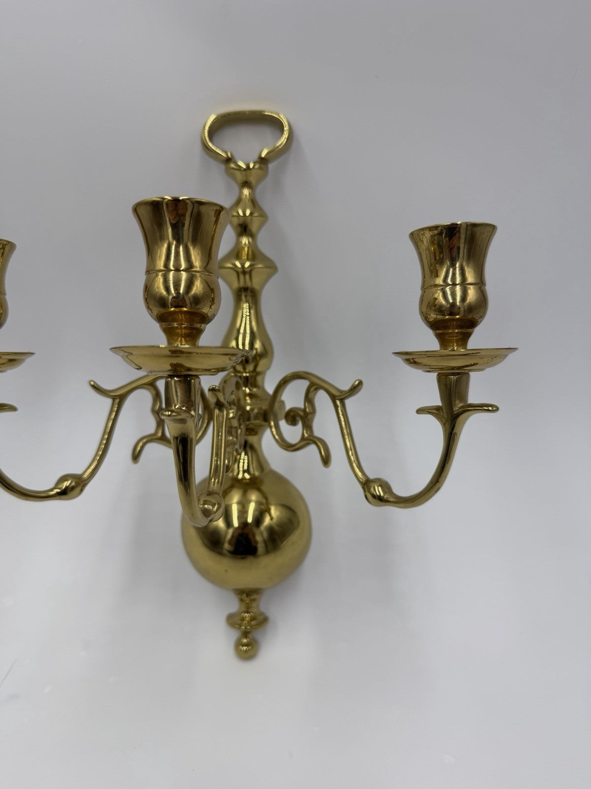 Hollywood Regency Solid Brass Wall Sconce | Triple Arm wall Candle Holder 12”x9”