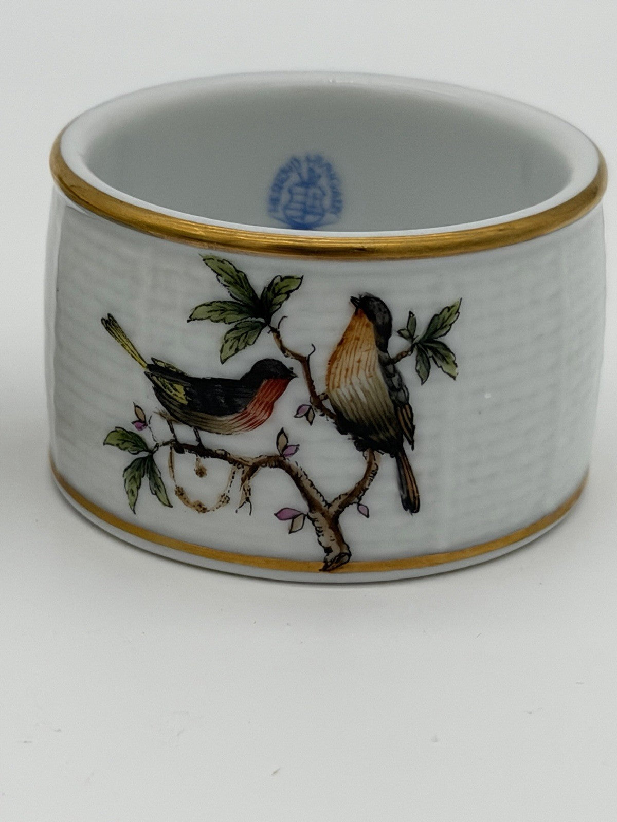 Herend Hungary Rothschild Napkin Rings Porcelain Vintage Painted Birds Butterfly