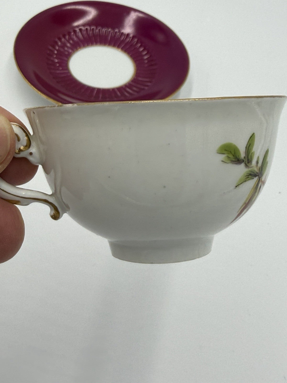 17th Century Paris Porcelain Litron teaCup & Saucer La Courtille hand painted