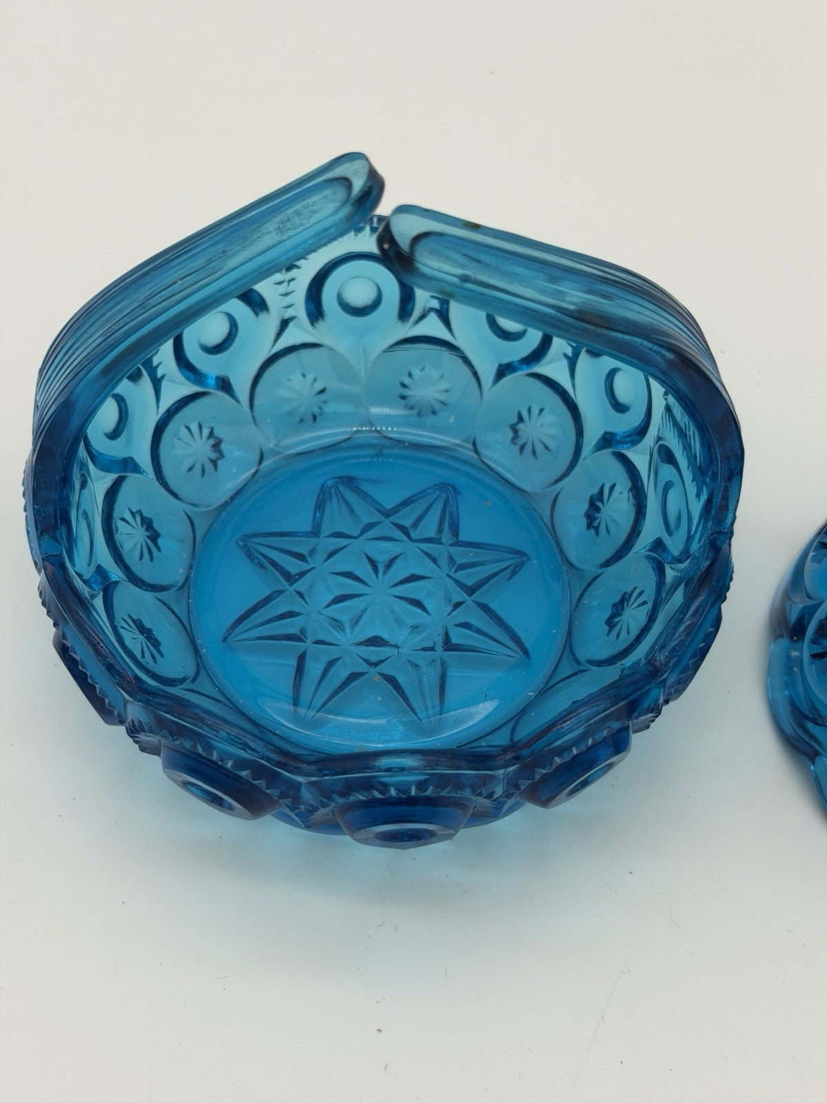 MCM LE Smith Moon & Stars Art glass basket & Candleholder colonial blue Set
