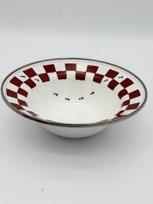 The Golden Rabbit ll by Jean Wilkes 1999 Red Checkered Ants Serving Bowl 7.3”x2”
