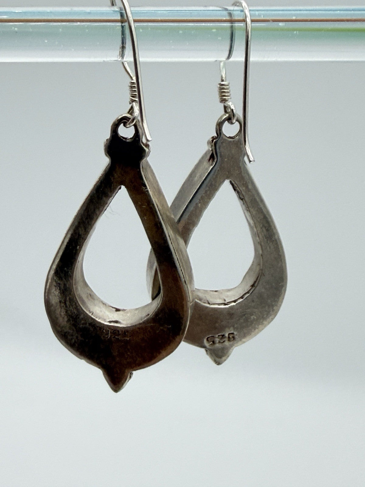 Vintage Sterling Silver Crushed Turquoise Dangle Earrings 925 Jewelry