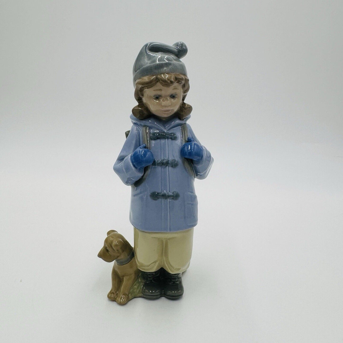 Nao By Lladro Spain Porcelain Figurine #1038 Retired Traveling Girl With Puppy