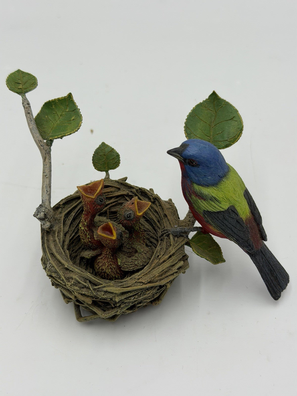 The Danbury Mint Painted Bunting Bird Nest Chicks Mini Figurine 3” Bob Guge