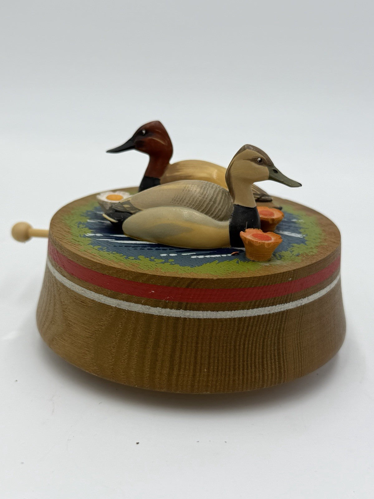 Anri Diller Italy Folk Art Ducks Pond Music Box Oh What Beauful Morn Hand Carved