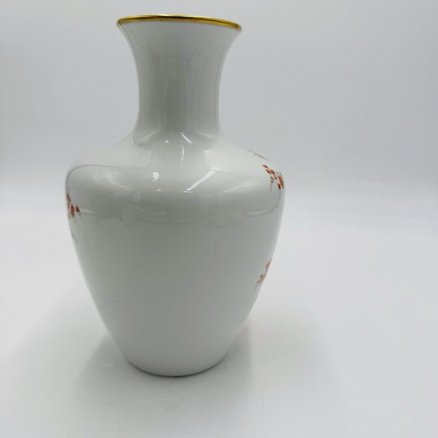 Rare Kaiser Germany Porcelain Floral Burgund Bud Vase 8.5”H Vintage Gold Rim