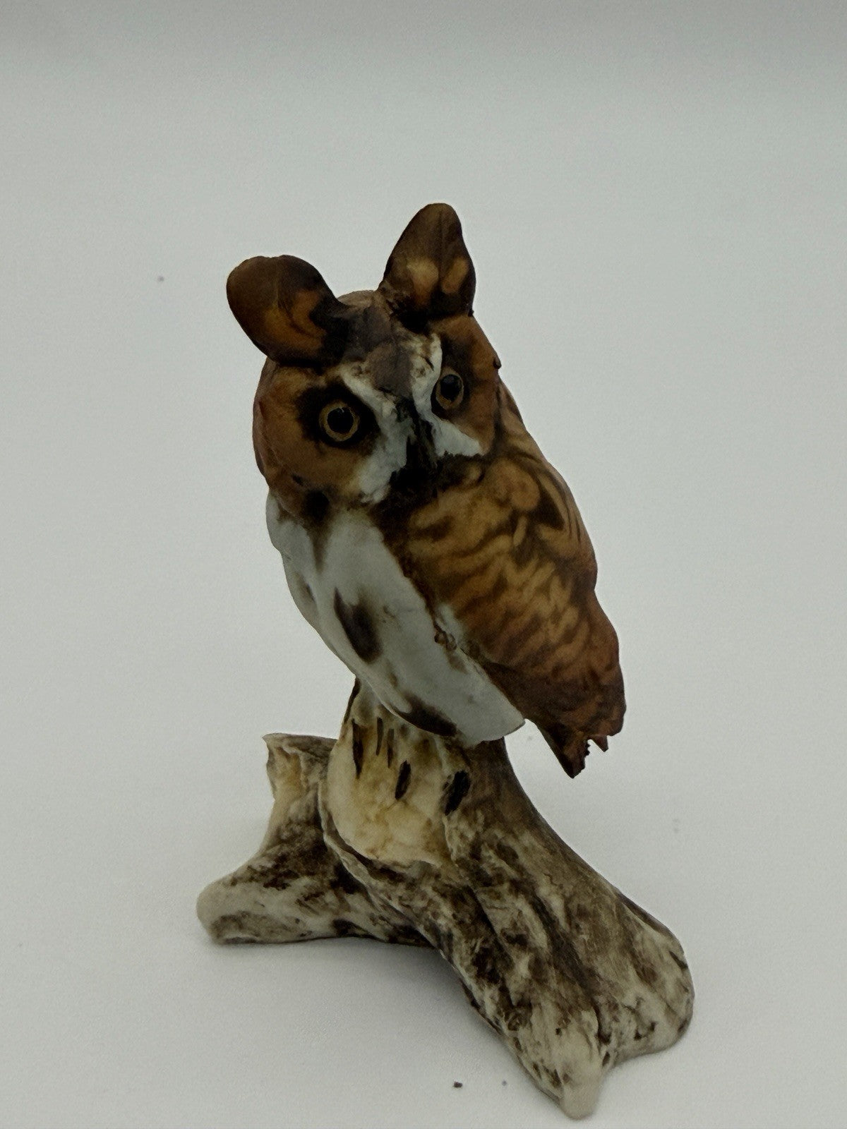 Tay Italy Porcelain Long Eared Owl Signed Figurine Hand Painted 3.5”H Vintage