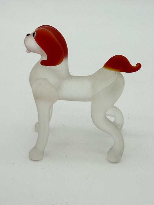 Vintage Art Glass Hand Blown Vizla Dog Red White Figurine 2.5”Italian European
