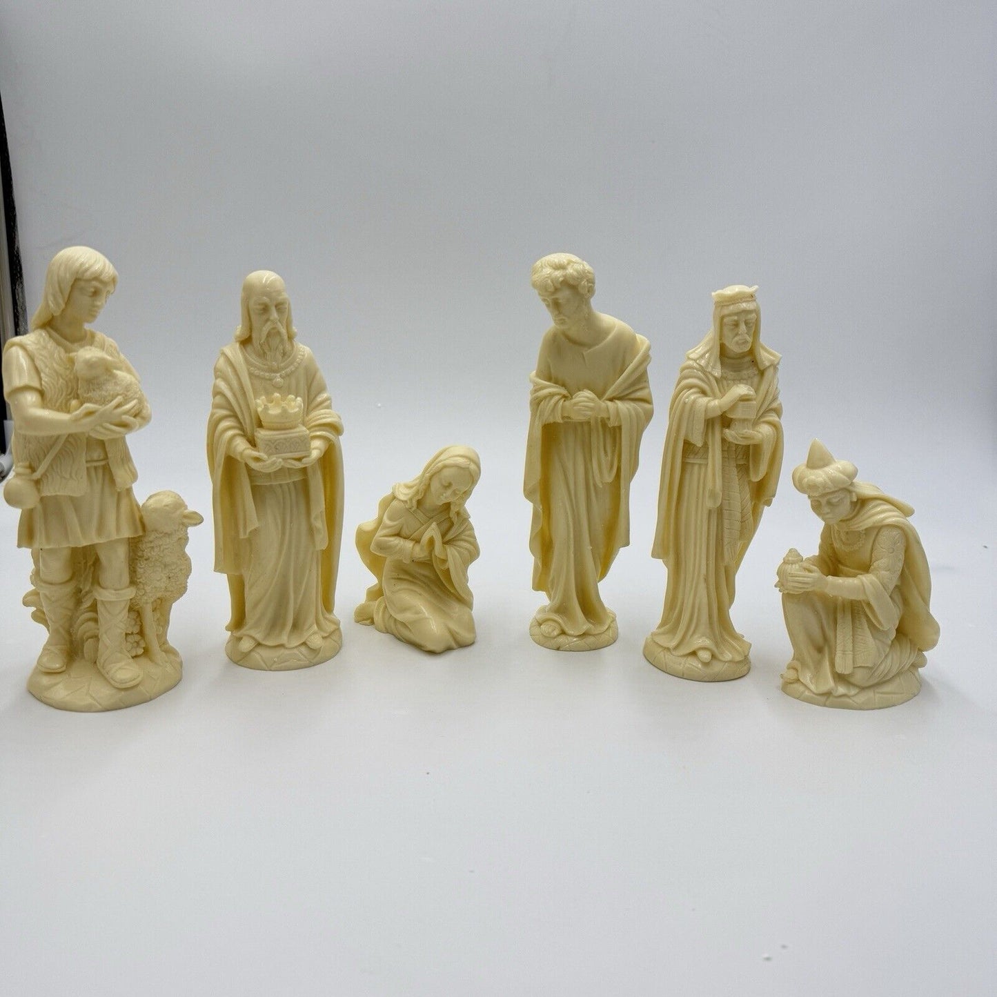 Vintage Bianchi Italy Alabaster Carved Nativity Set Figurines Jesus Missing 7”