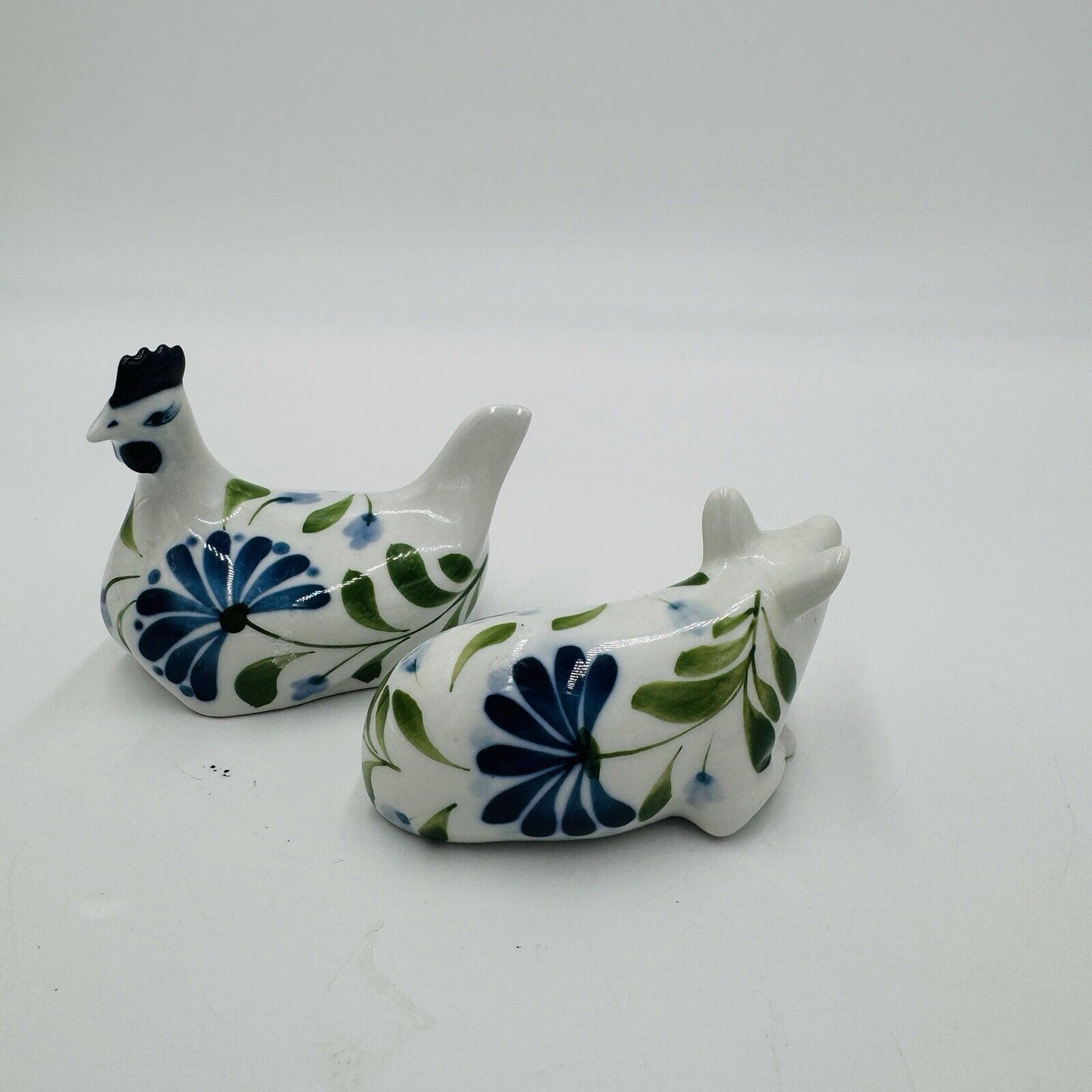 Dansk Porcelain Sage Song  Blue White Green Ceramic Pig & Chicken Figurines