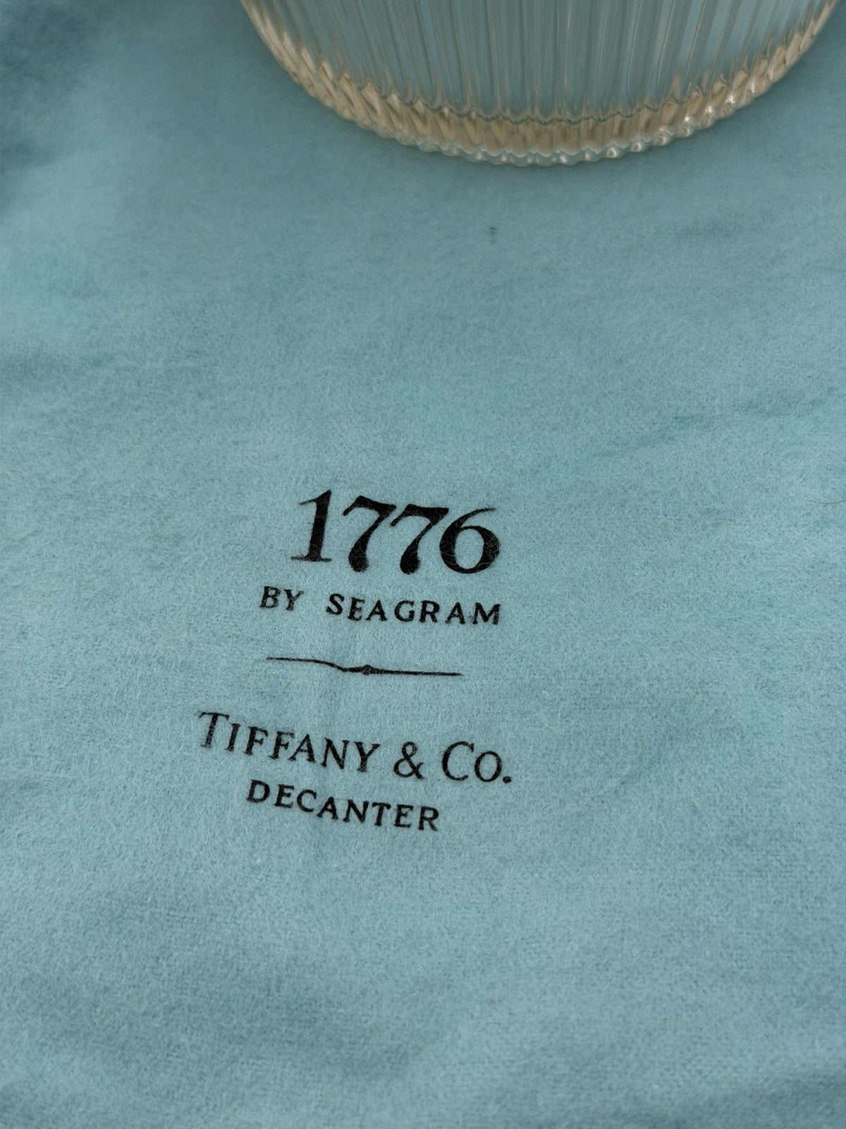 Tiffany & Co 1776 Seagrams Decanter Clear Glass Box Bag Tag Stopper 10.5" Vtg