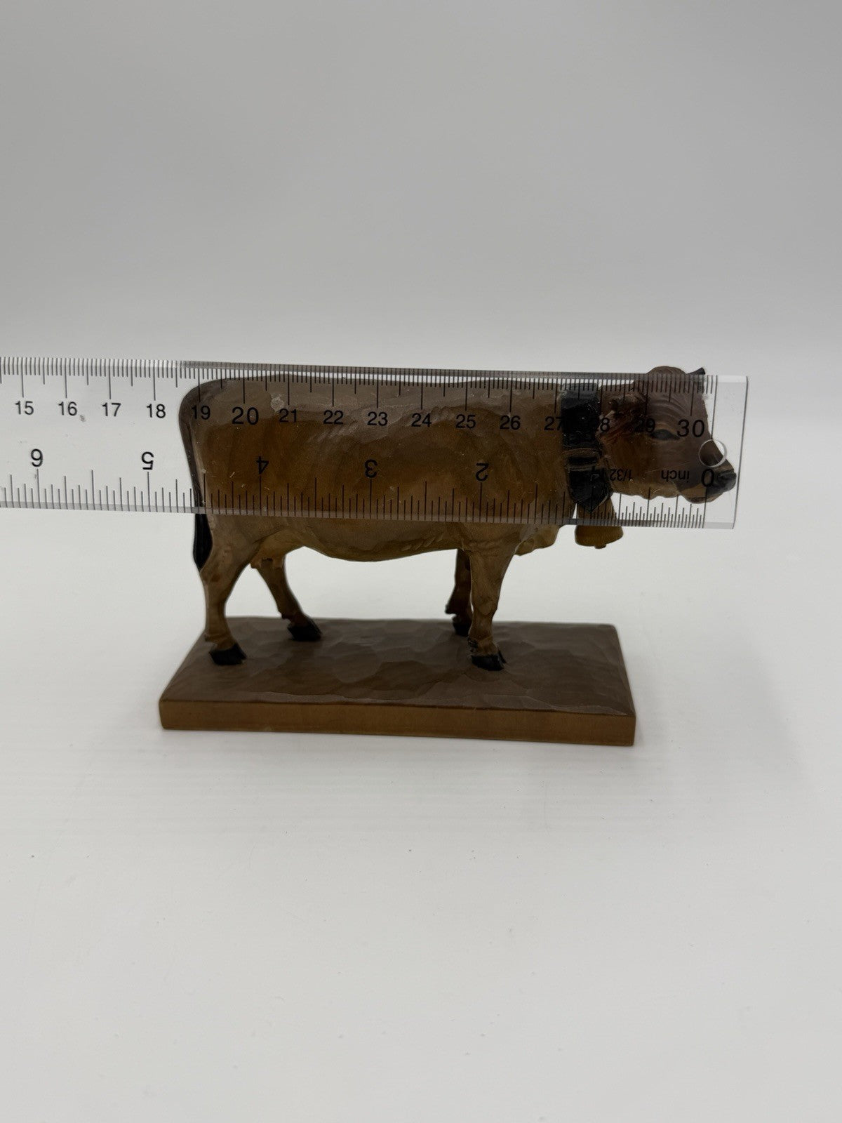 Swiss Folk Art Wood Carving Cow Signed HF Figurine Antique Switzerland 3.5”H X6”