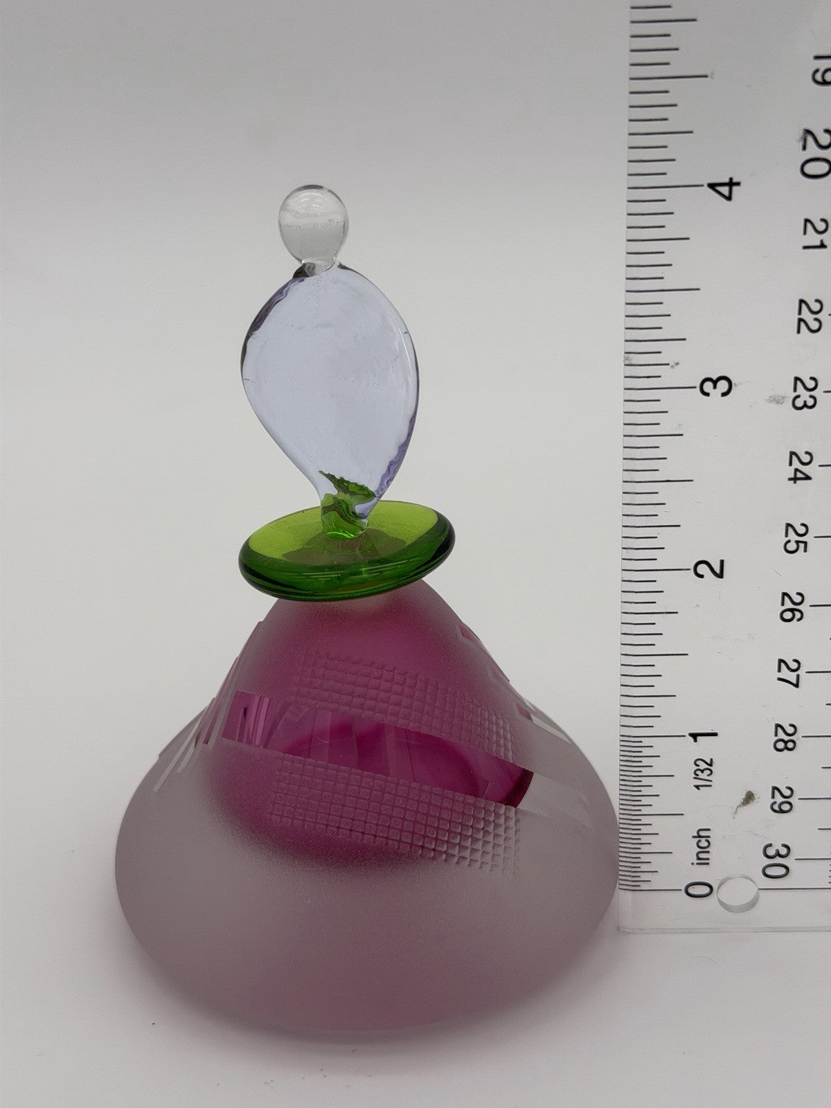 Jim Grant Celestial Art Glass Geometric Etching Frosted Perfume Bottle Signed