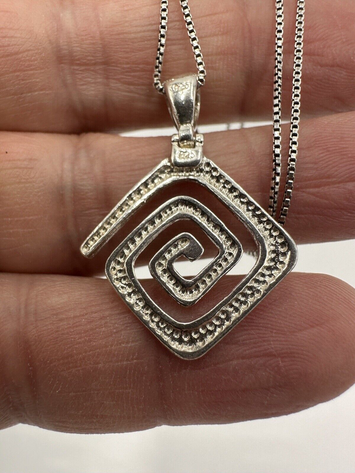 Greek Key Pendant Necklace Women's 9in Meander Squared Sterling Silver 925