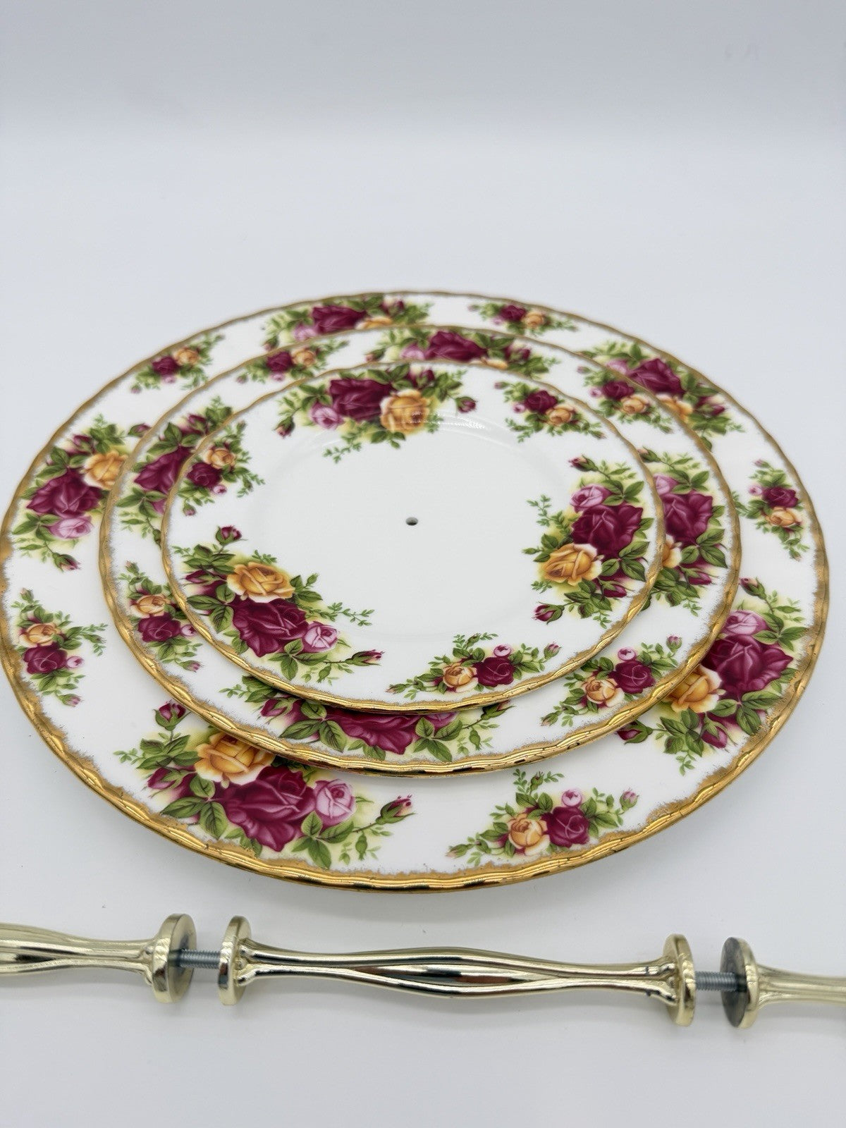 Royal Albert 3 Tier Old Country Roses England Dessert Stand Porcelain 13”vintage