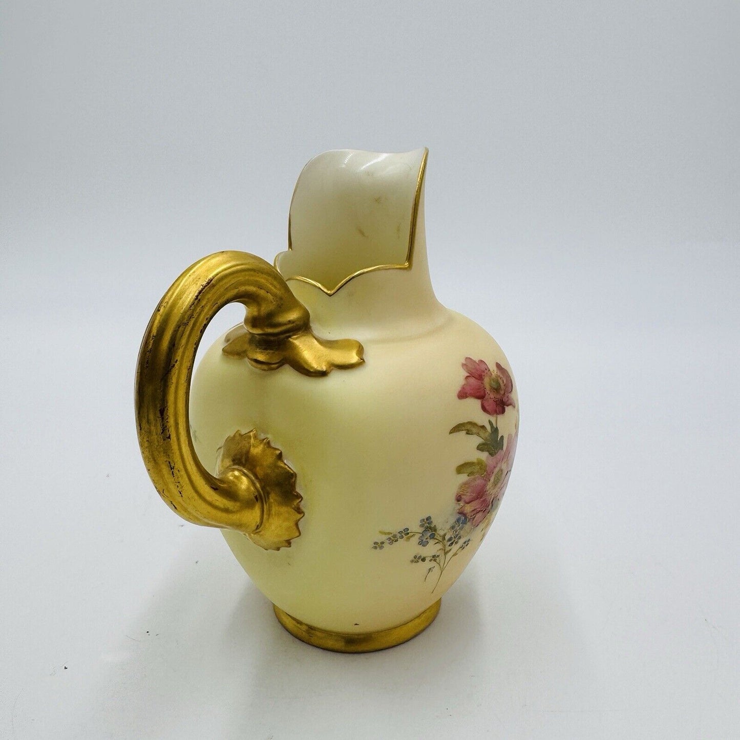 Antique ROYAL WORCESTER BLUSH IVORY EWER Jug 1094 6" Mini Vase Floral Painted