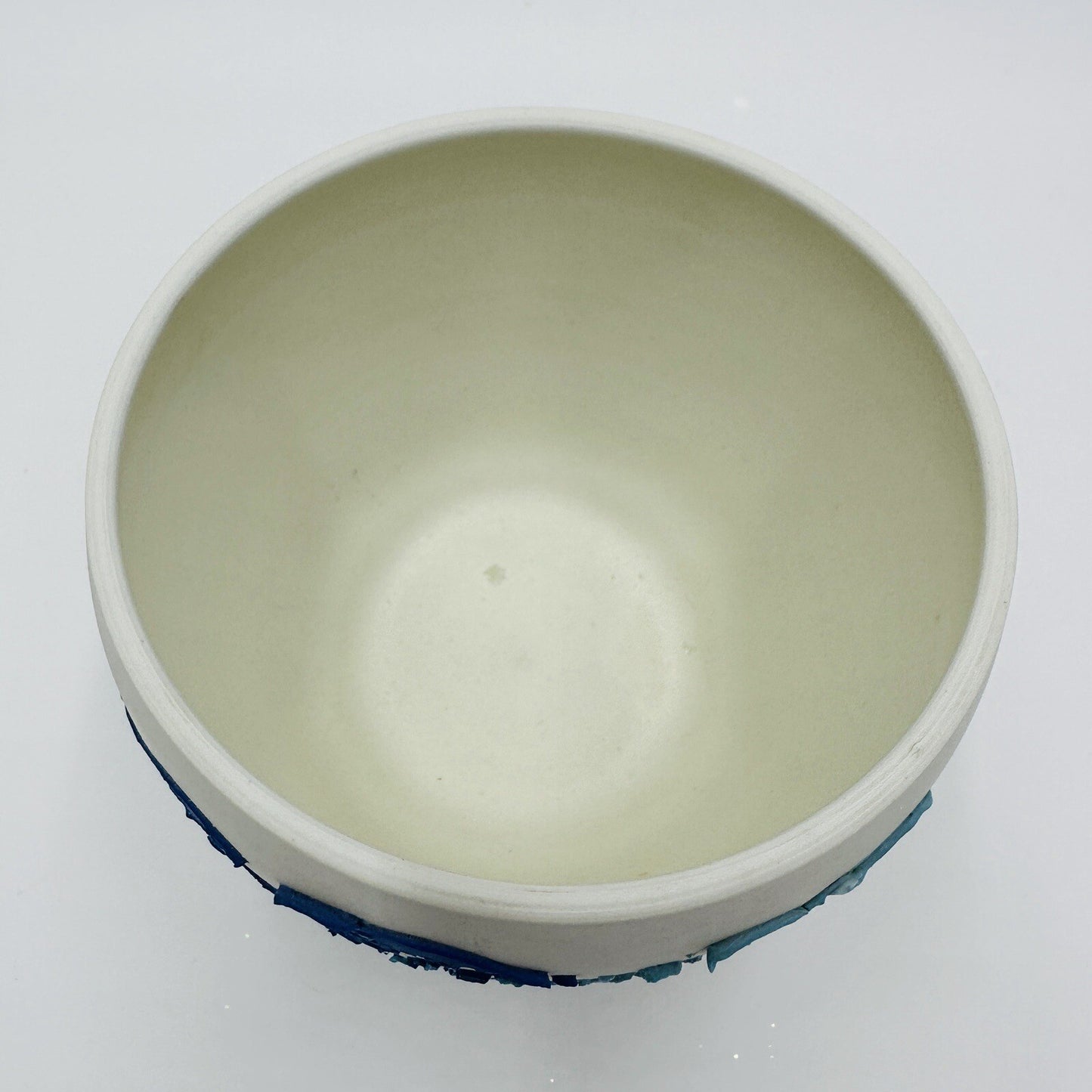 Danish Bowl Pottery Ceramic 1970s White Blue Collection Serveware