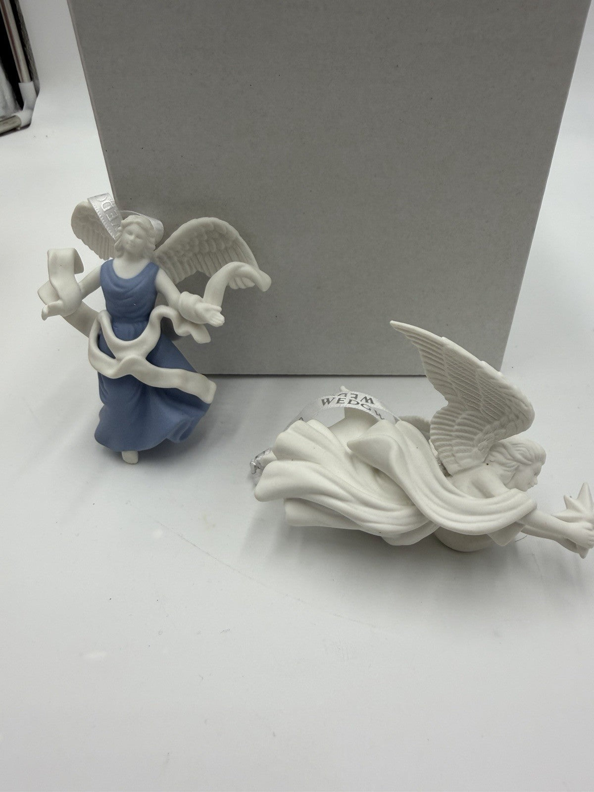 Wedgwood Jasperware White & Blue Pair Angels Christmas Ornaments