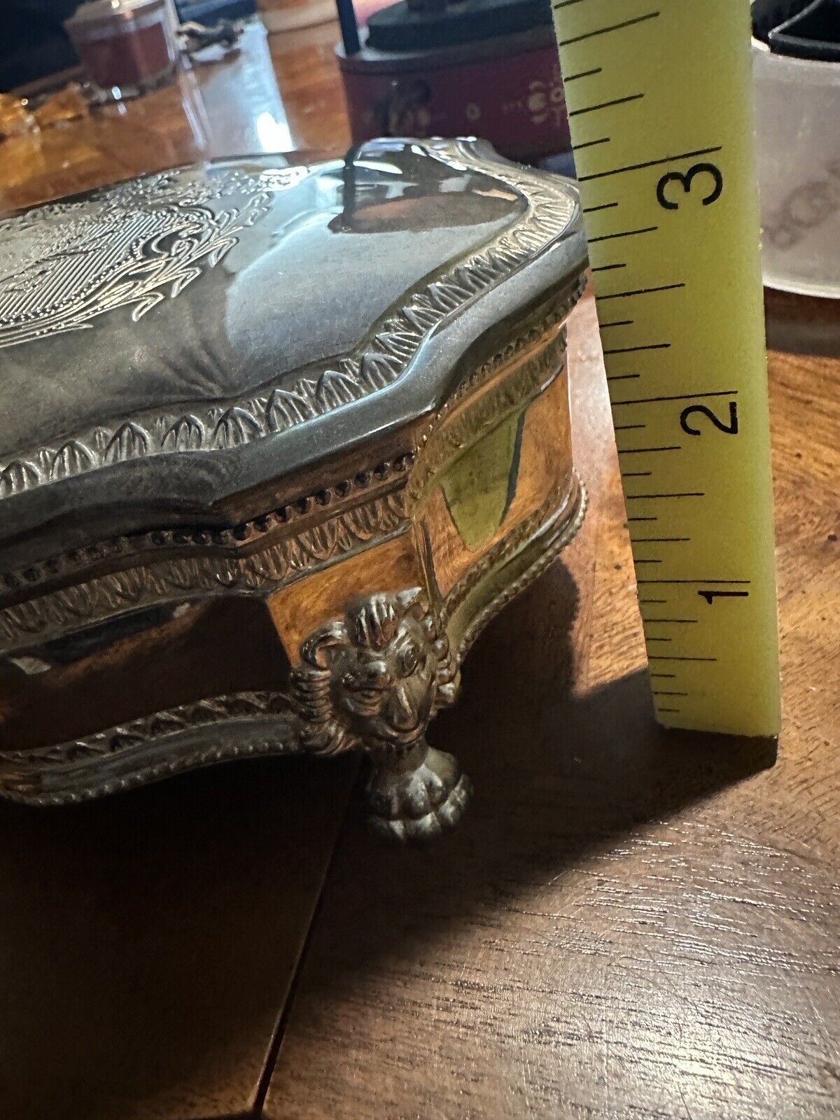 MCM Vintage Dieu Et Mon Droit British Royal Crest Silver Plate Jewelry Box