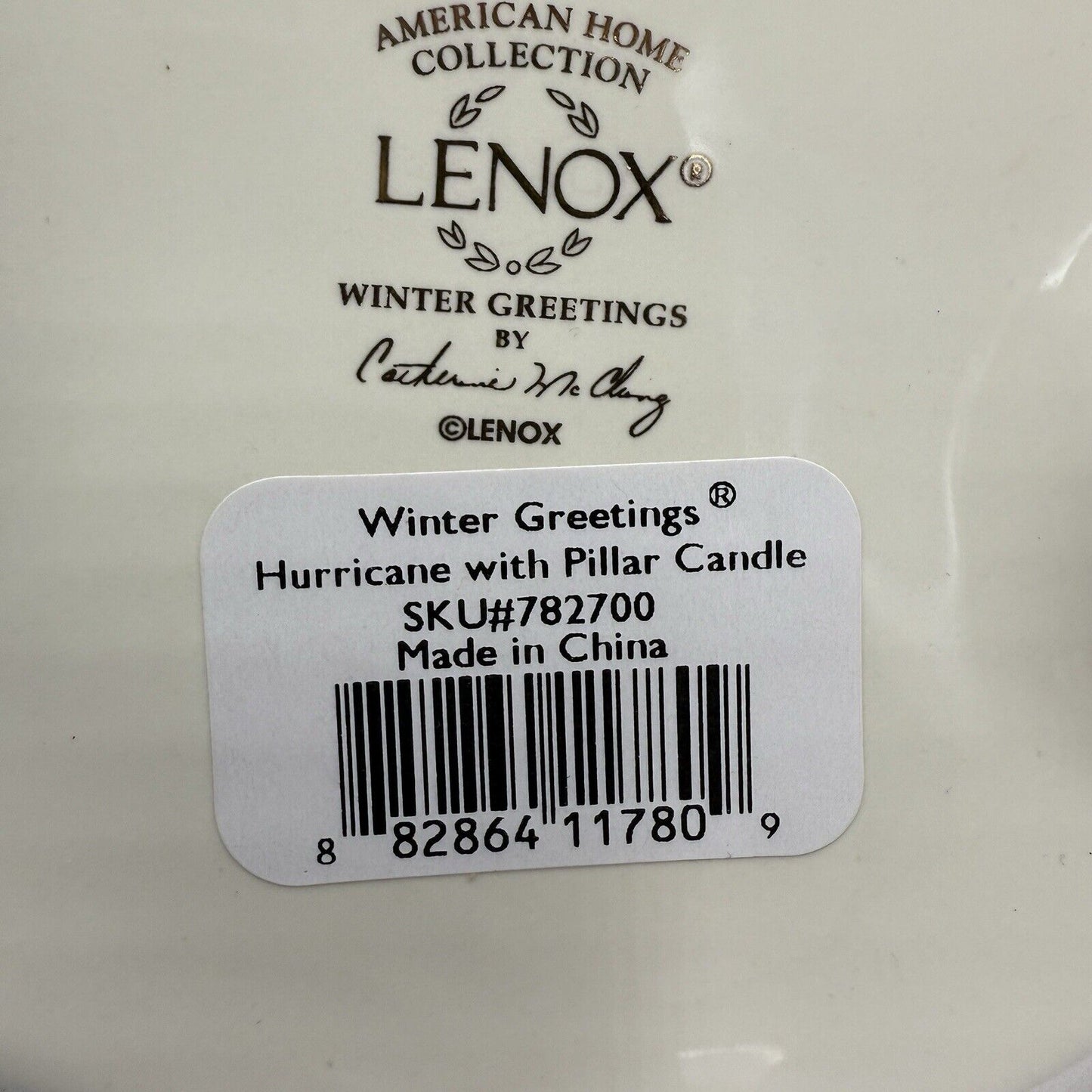 Lenox Porcelain Winter Greetings Hurricane Candle Holder W/Box Catherine McClung