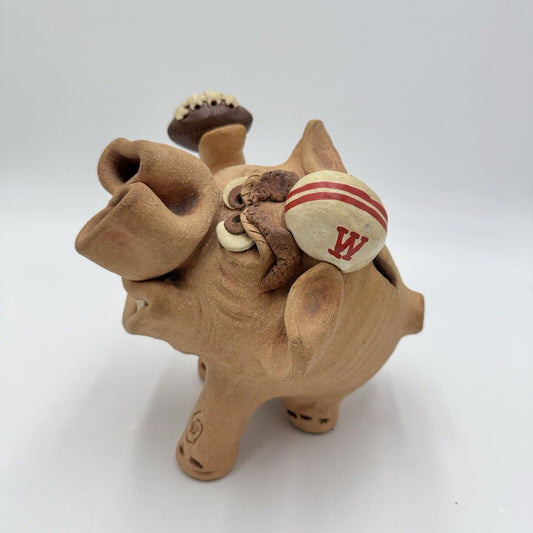 Art pottery Greg & Cindy Panake 1985 Piggy Bank american football wisconsin