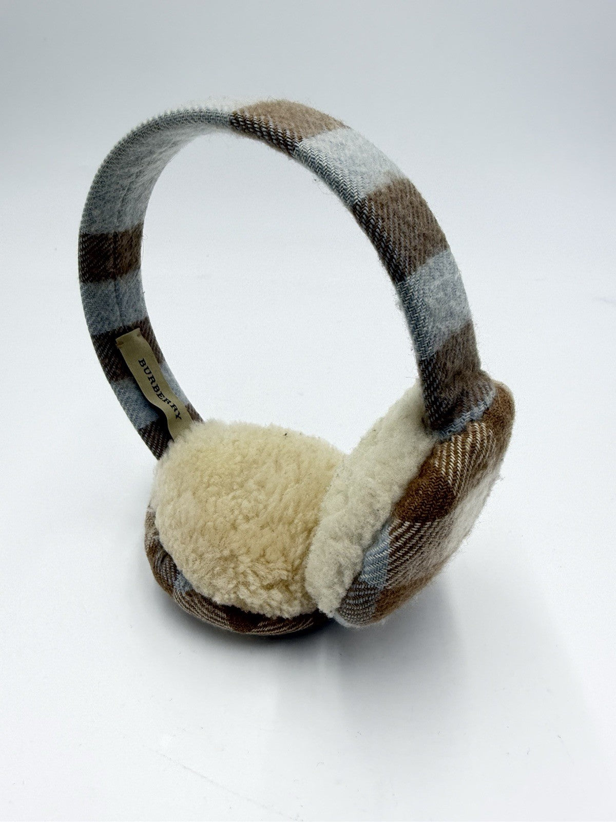 Burberry Earmuffs Cashmere Tan Classic Check Small Kids Light Blue London Englan