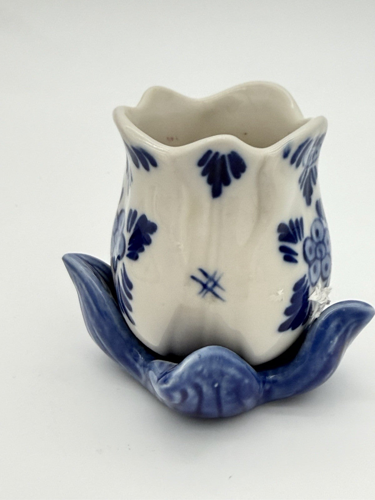 Delft Dutch White & Blue Art Pottery Tulip Flower Candle Stick