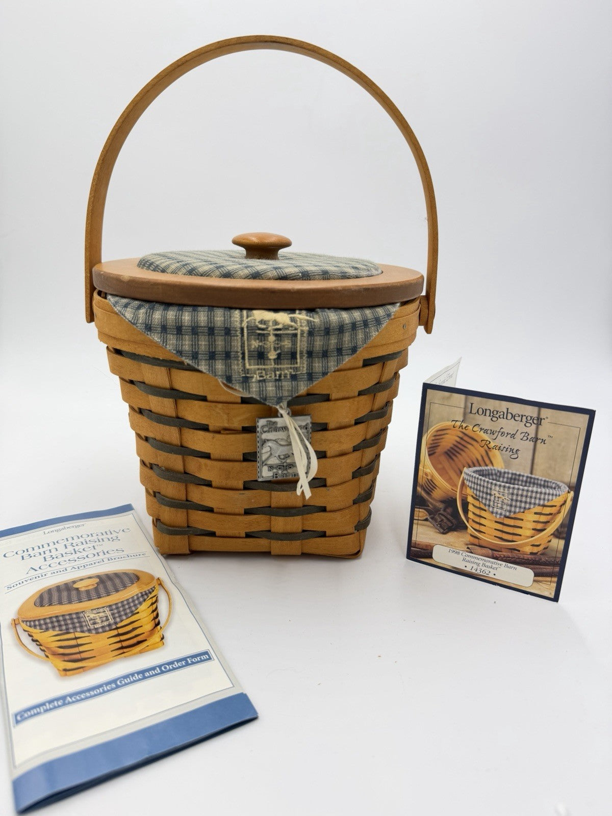 Longaberger Crawford Barn Raising Basket Tie-on Liner Protector Lid Vtg Horse