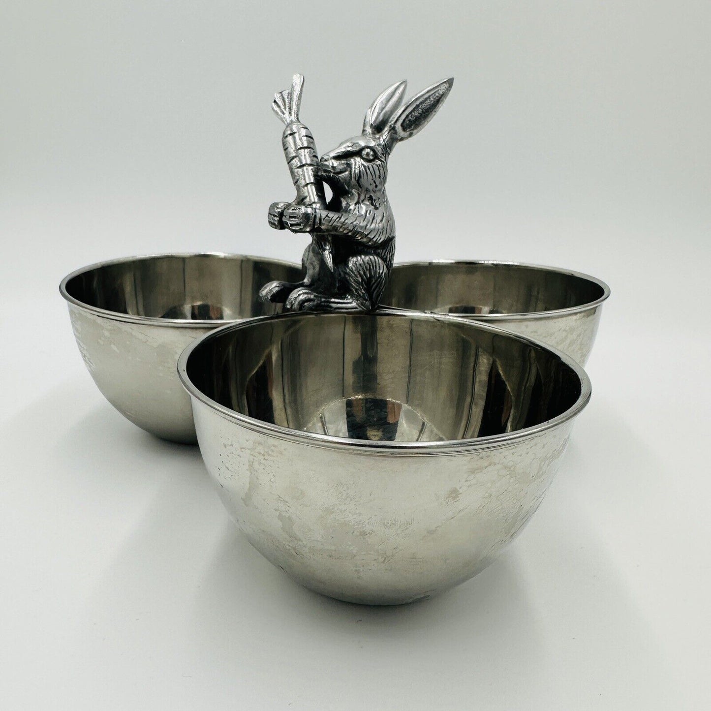 Nicole Miller Rabbit Candy Dish Platter Bunny Silver Easter Nut Bowls