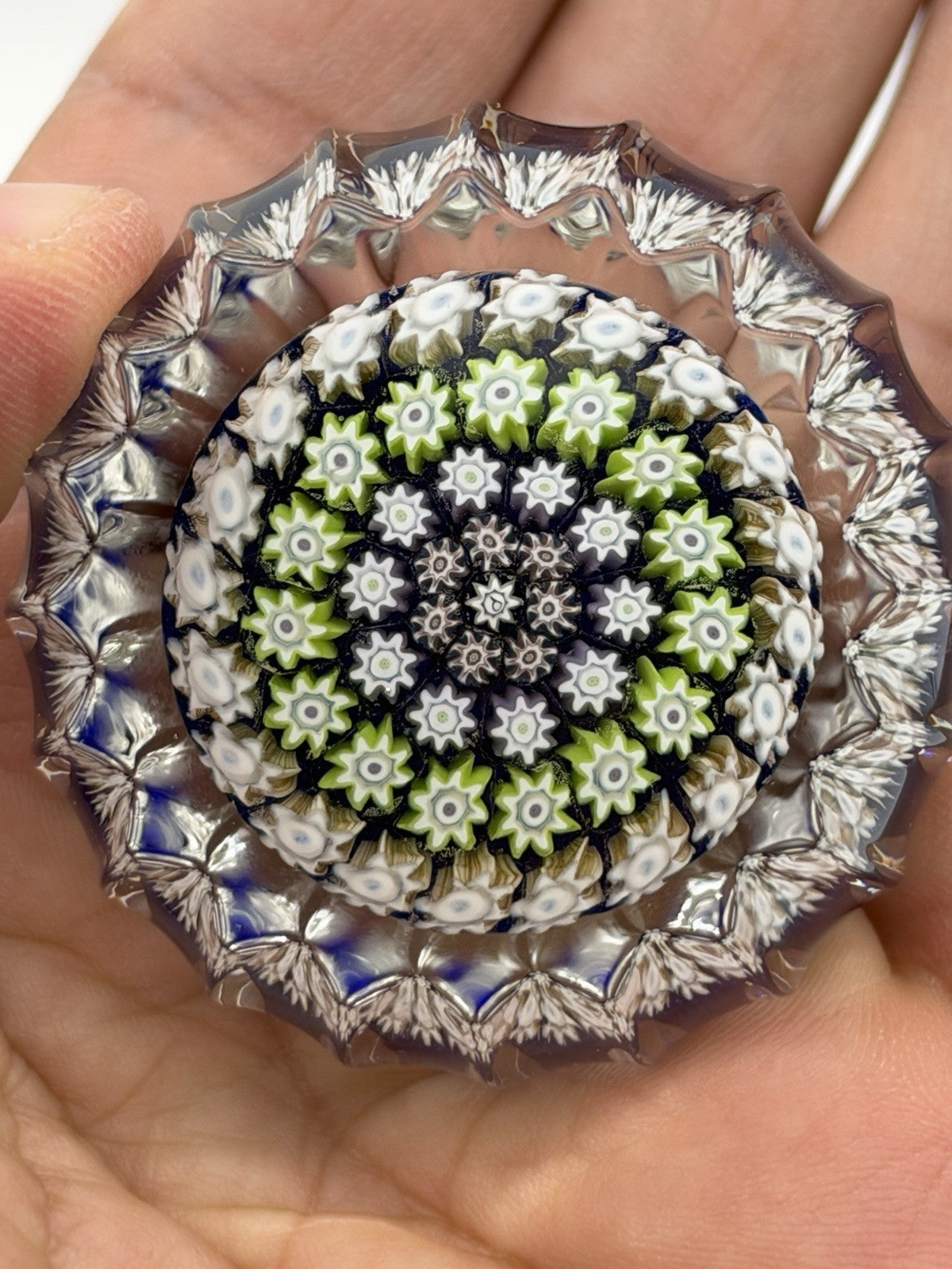 Vtg Perthshire Art Glass Paperweights Crieff Scotland Glass Millefiori 1” Blue