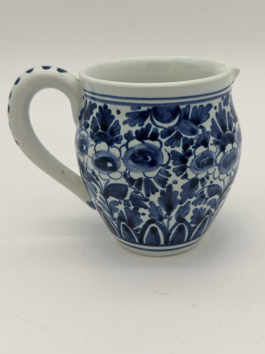 Delft Blue /white Dutch Pottery Floral Pitcher Small Ceramic 3”vintage Signed