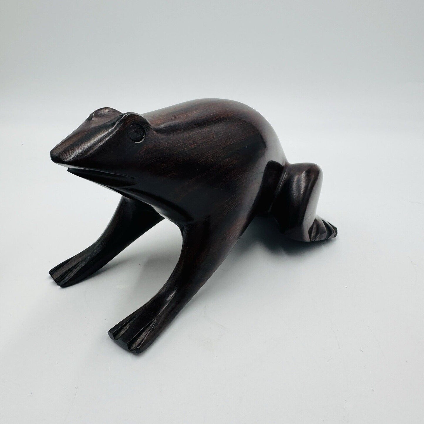 Mid Century Modern Carved Rosewood Frog Sculpture Figurine Solid Ironwood 4”x7”