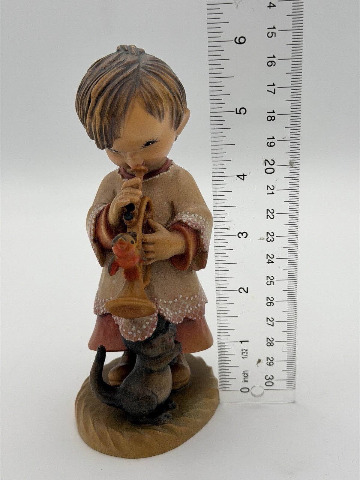 ANRI Italy Folk Art Hand Wood Carved Trumpeter Painted Figurine Vtg 6.25"