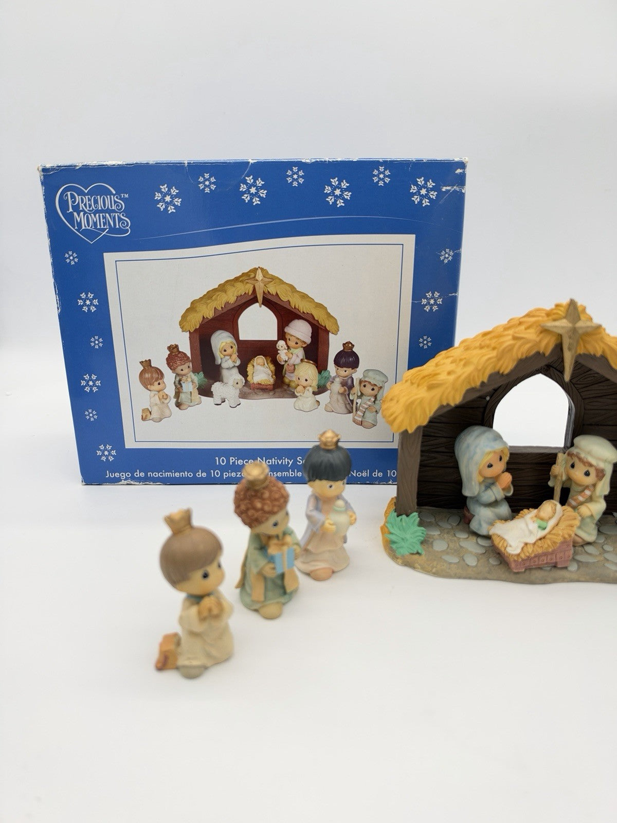 Precious Moments Nativity 10 PCs Christmas 2007 Vintage Resin Mini Figurines Box