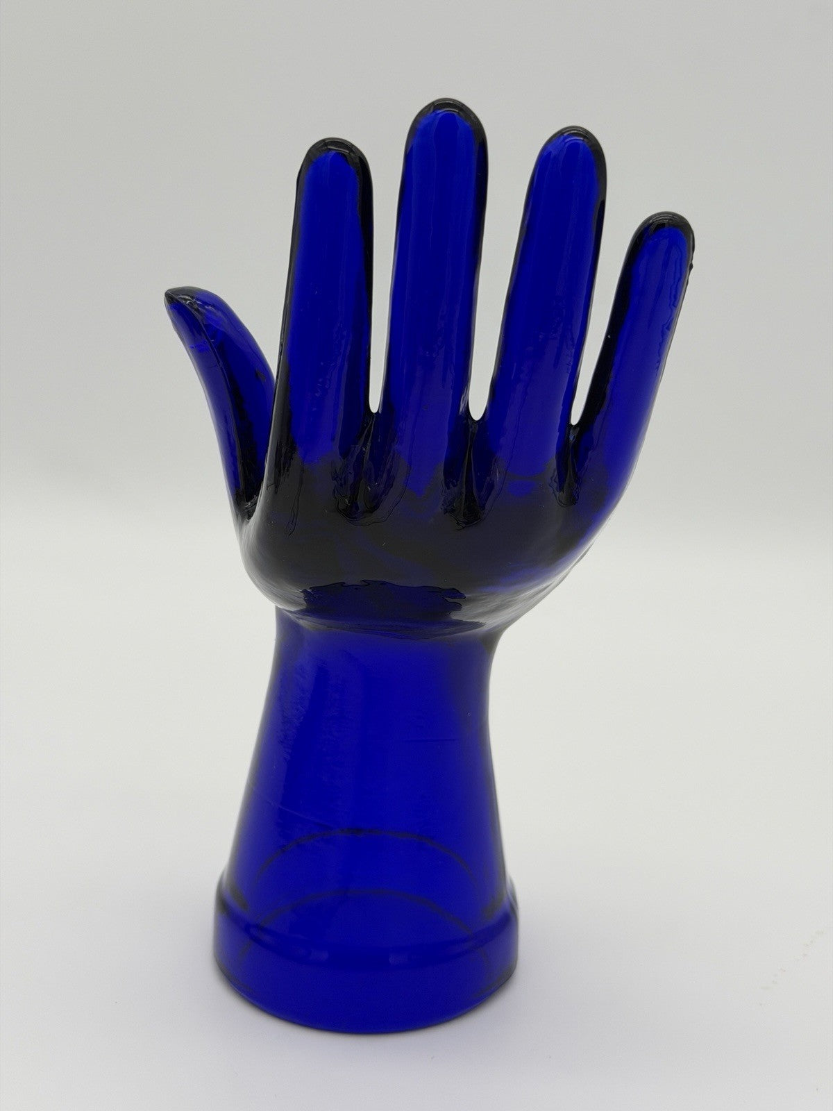 Cobalt Blue Art Glass Ring Holder Jewelry Display Hand 7.5”vintage MCM