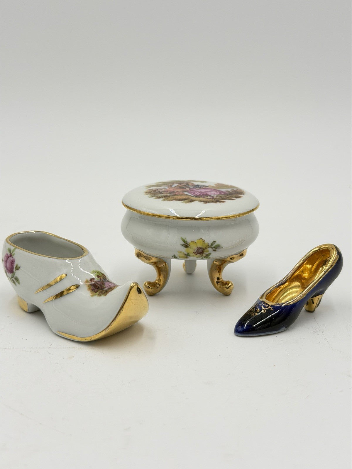 Vintage Limoges Castel France Miniature Victorian Shoes & Trinket Box Porcelain