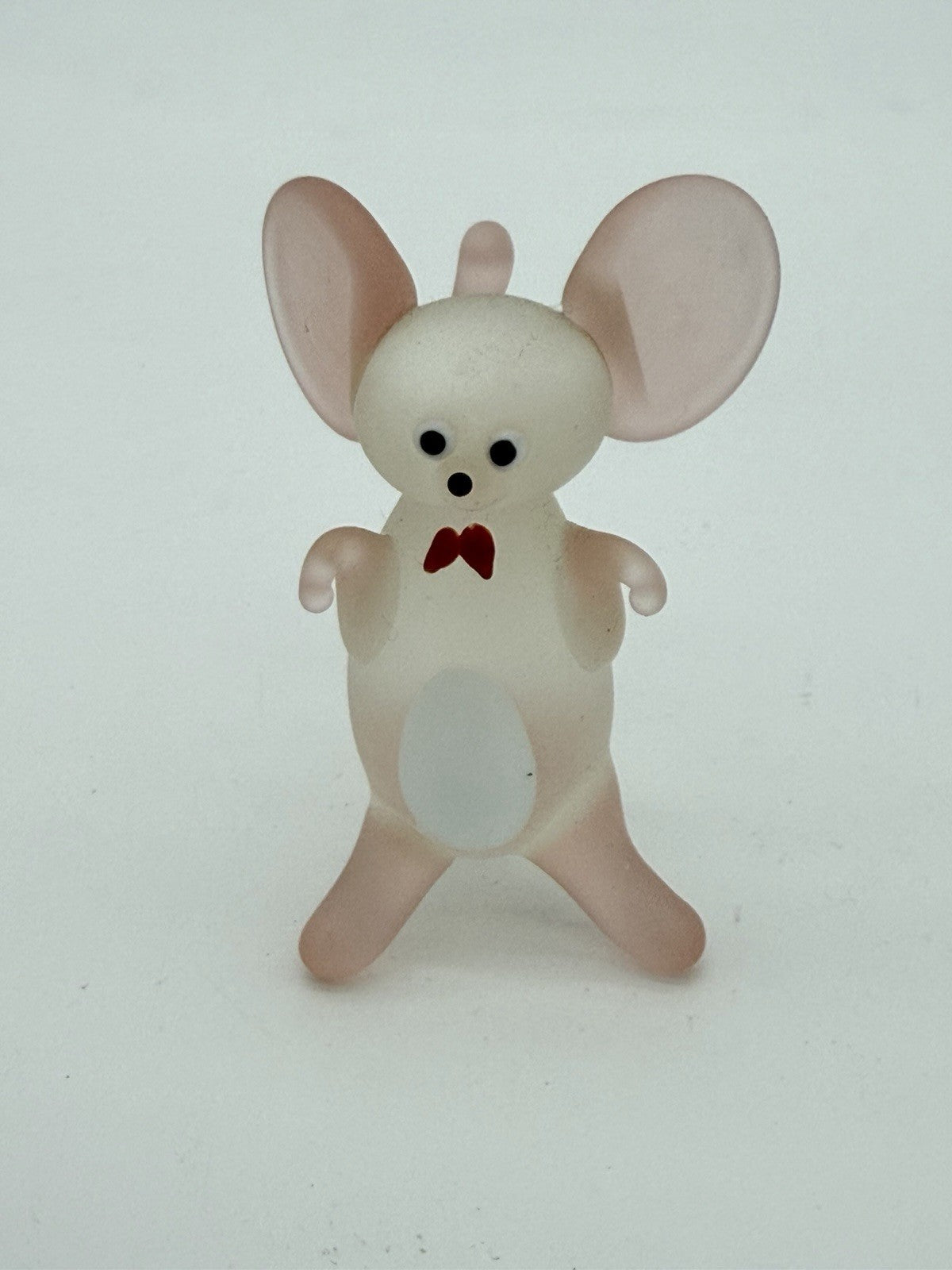 Hand Blown Art Glass Mice Mouse Pink White Frosted Glass Figurine 2.5”H