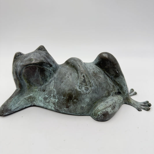 Vintage Bronze Hollow Casting RESTING Frog Sculpture 4”Hx8.5”L