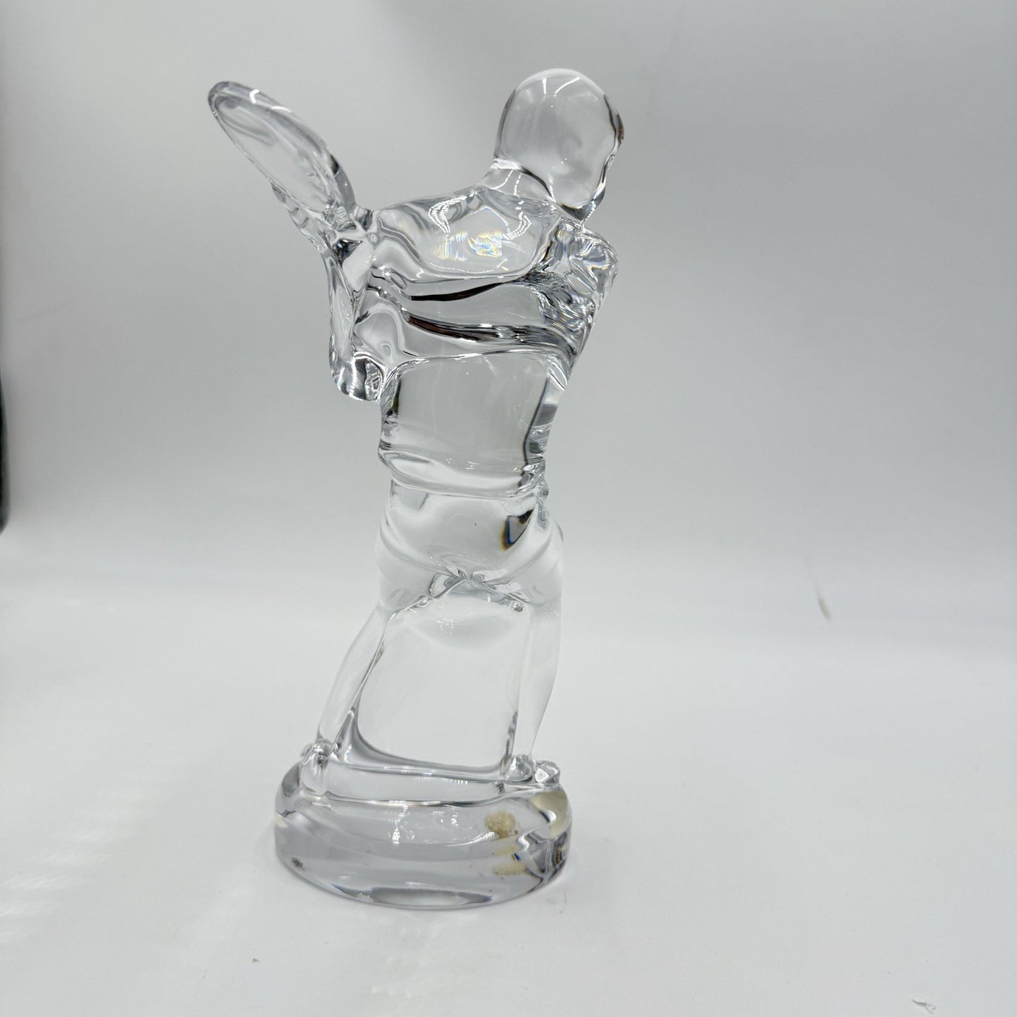 Baccarat France Crystal Tennis Player 9.5” Statue Figurine Clear Signed Vintage