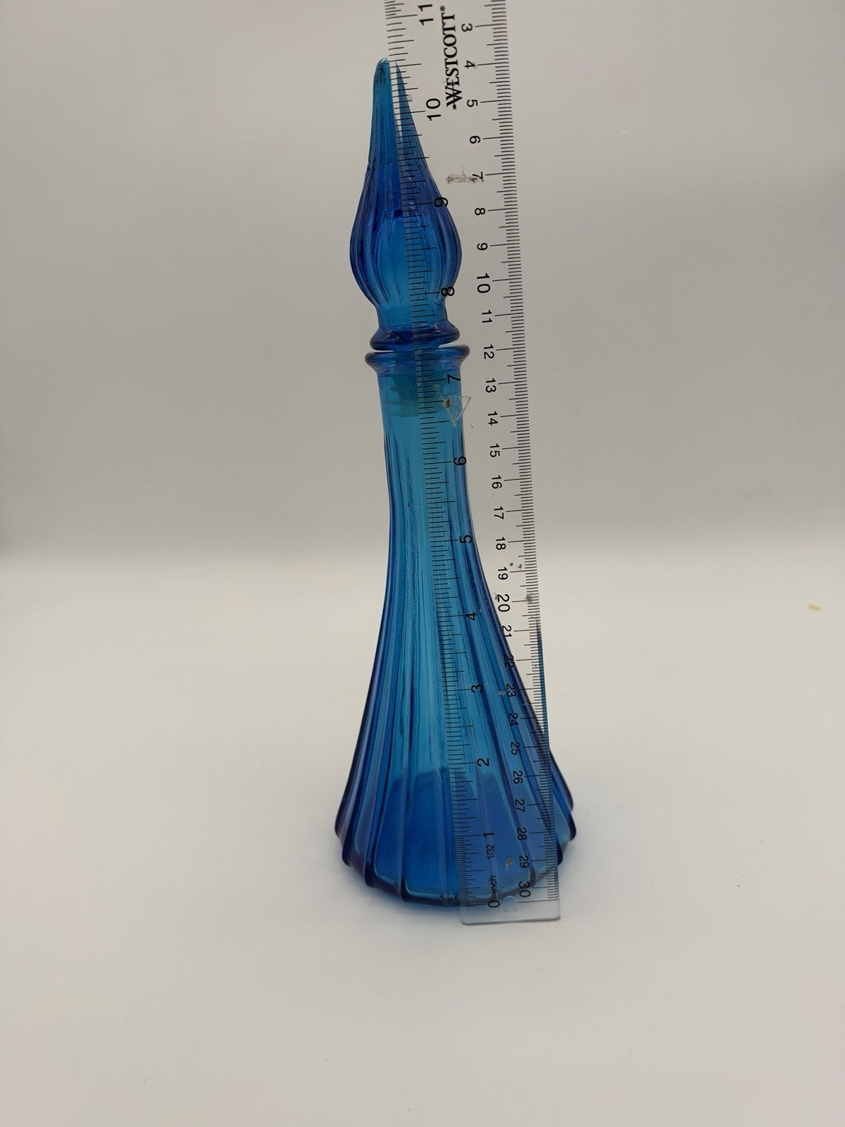 MCM Empoli Art Glass Genie Bottle Decanter Kingfisher Blue C1960s Italy 10.5”