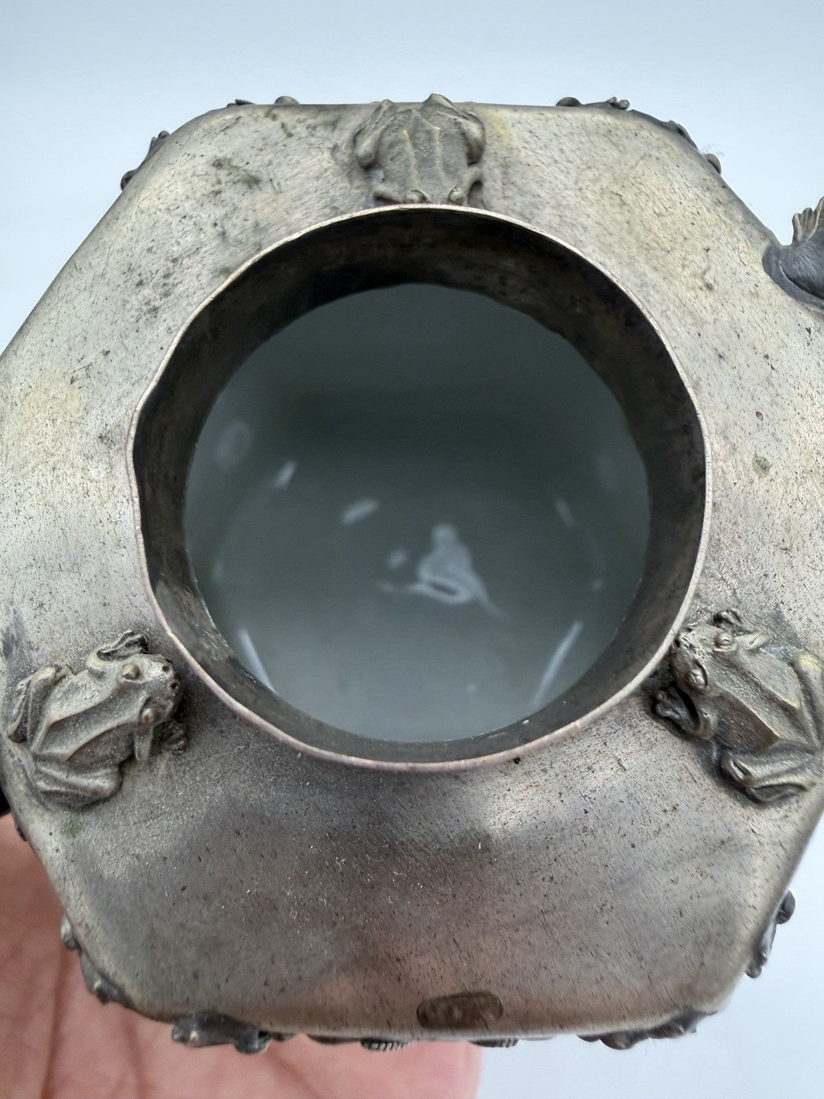 Antique Guangxu reign hexagonal Qing Dynasty Chinese metalwork pewter teapot