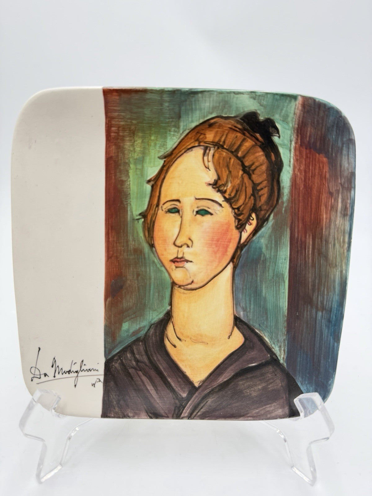 Amedeo Modigliani's 1918 Italy impressionist oil Burgundian Woman wall plate