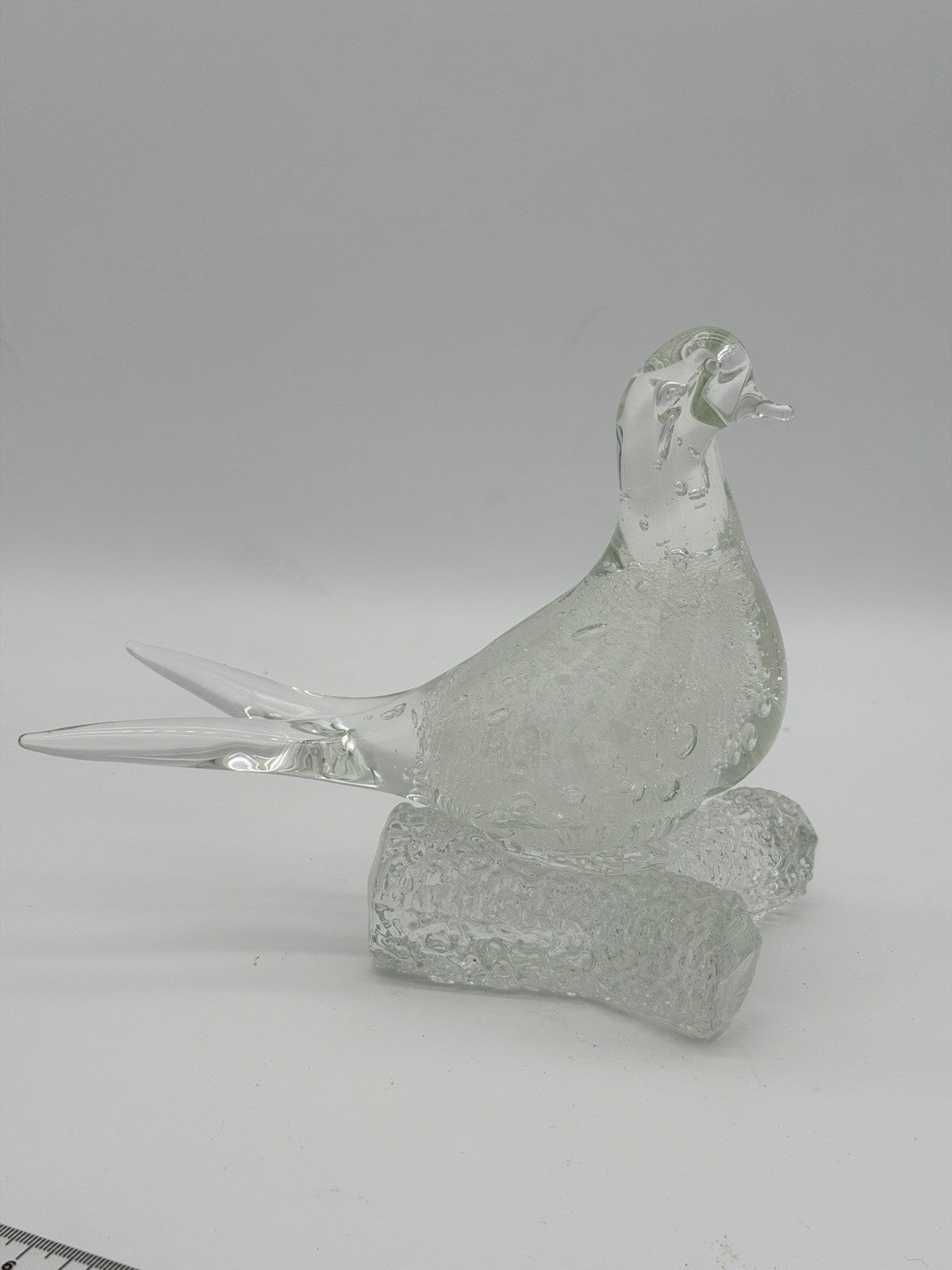 Murano Italy Art Glass Clear Bubble Seagull Bird On branch Figurine