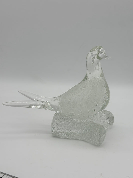 Murano Italy Art Glass Clear Bubble Seagull Bird On branch Figurine