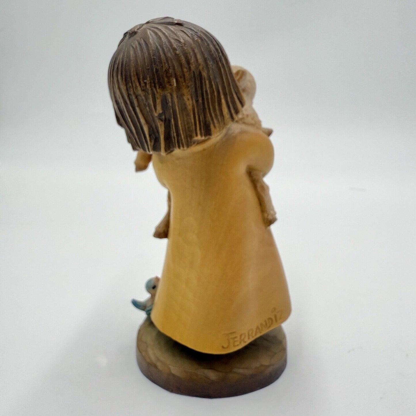 Vtg ANRI FERRANDIZ 5” Wood Carved Figurine Spring Arrivals Girl W/lambs Italy