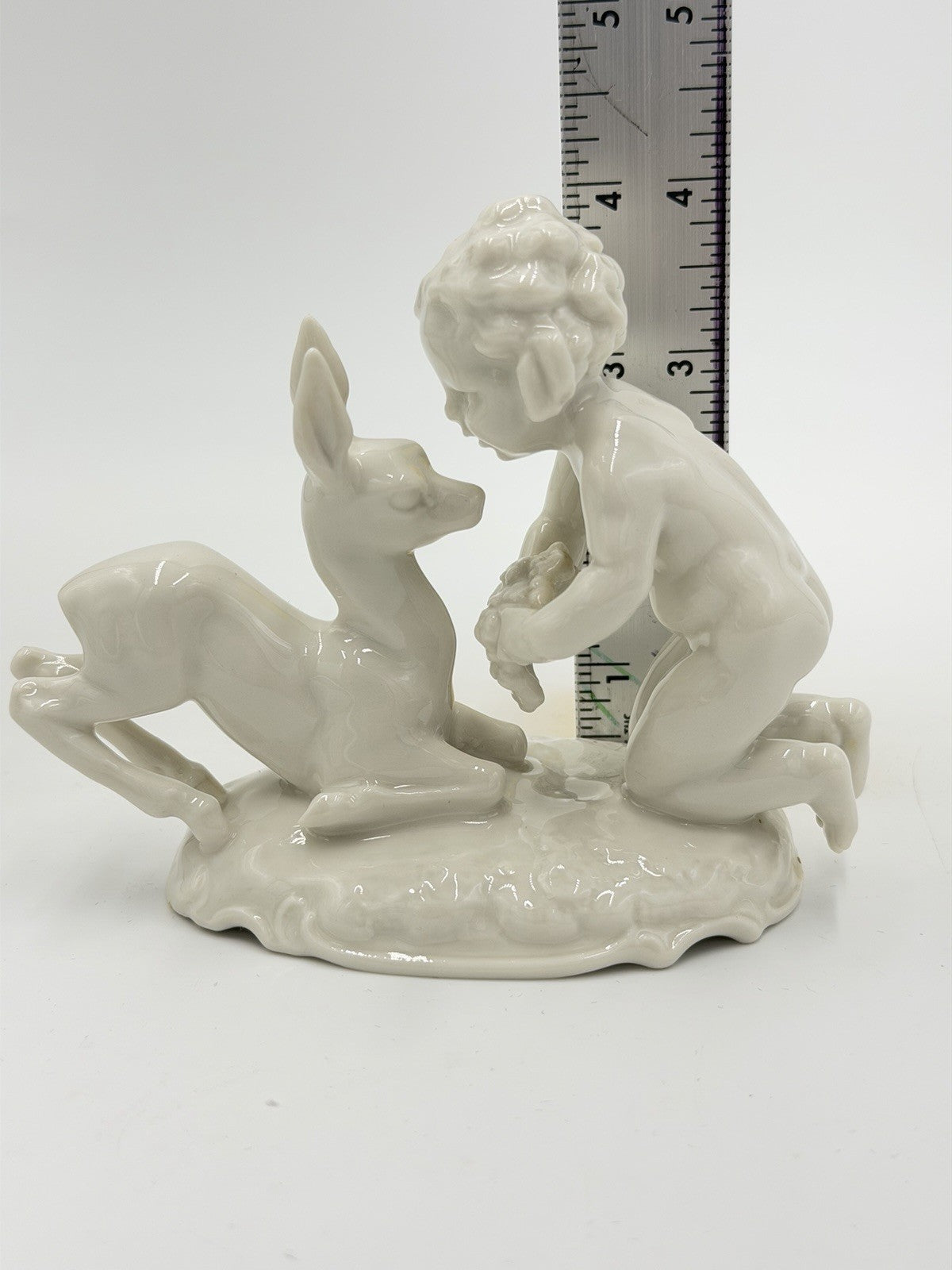 Hutschenreuther Kunstabteilung Putto w/Fawn German Porcelain Figurine Vtg 4”H