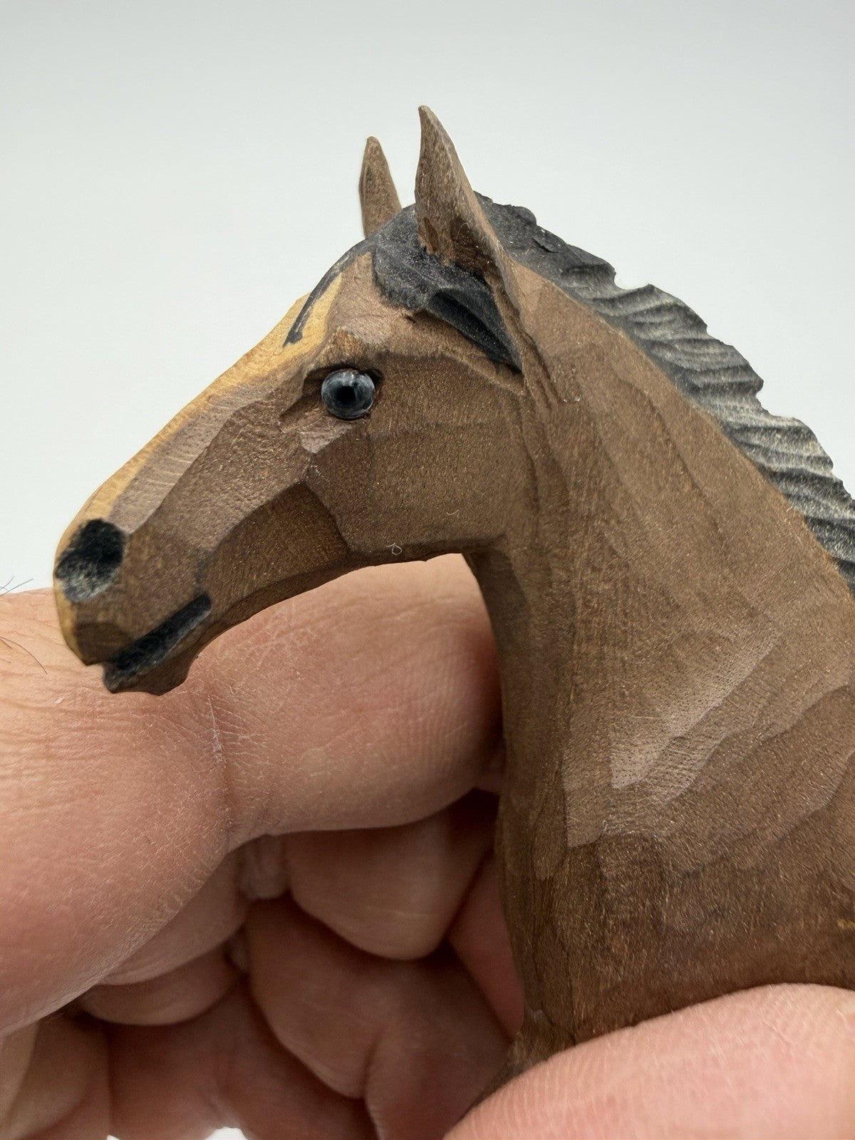 Vintage Swiss Folk Art Wooden Carved Horses Foals Figurines 3”H