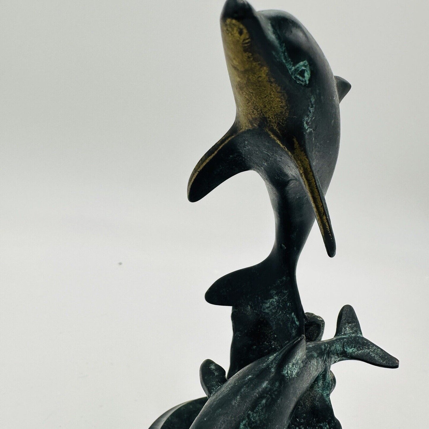 SPI Gallery Handmade Brass And Marble Double Dolphin Art Sculpture Ocean